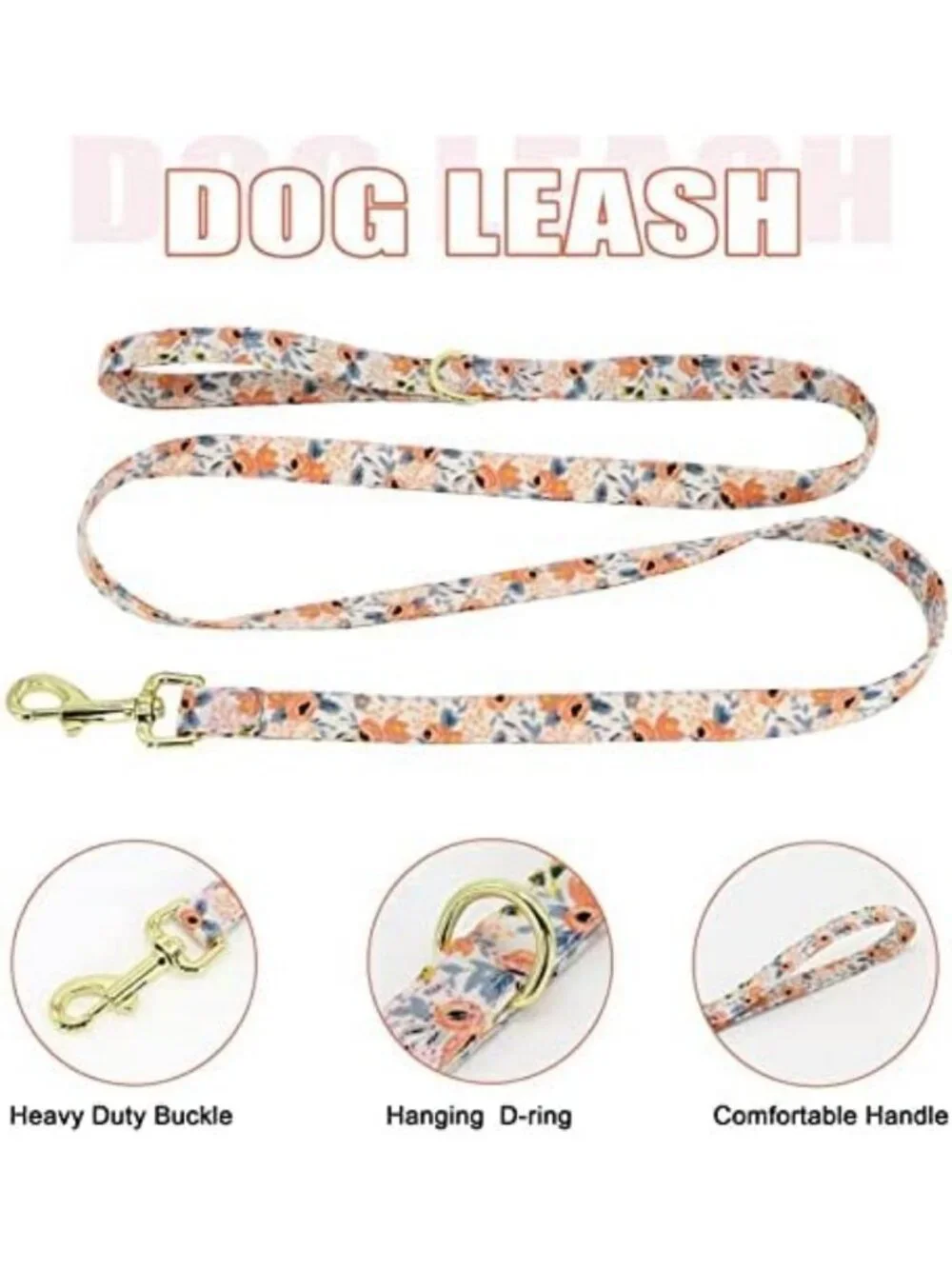 Floral Pattern Dog Collar, Harness & Leash Set - Cute Orange Design, Small Size